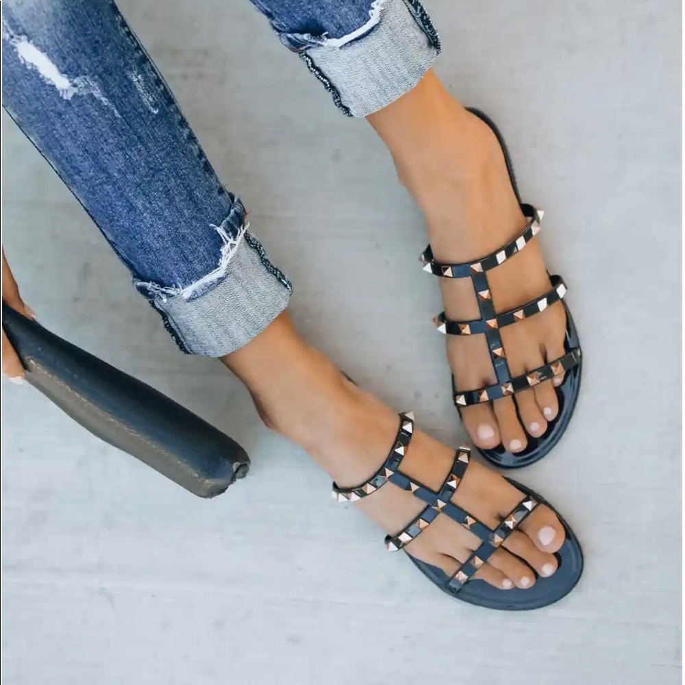 Gold Studded Black Sandals from Vici